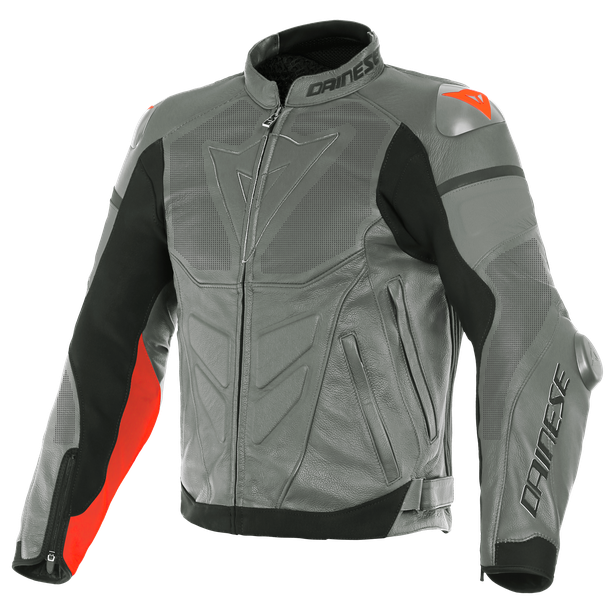 Куртка кожаная Dainese Super Race Perforated Charcoal-gray/ch.-gray/fluo-red