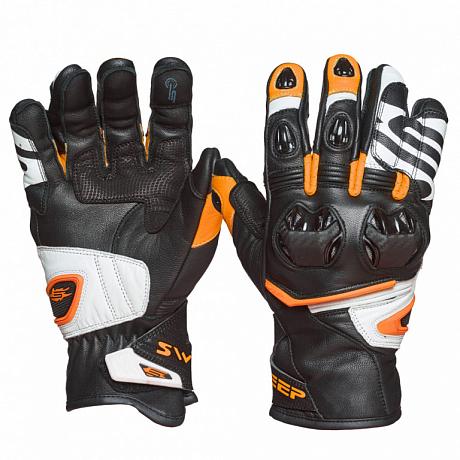 Мотоперчатки кожаные Sweep Forza, черно-оранжевые S