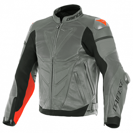 Куртка кожаная Dainese Super Race Perforated Charcoal-gray/ch.-gray/fluo-red 48