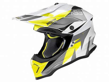 Nolan Кроссовый шлем N53 Portland, 61, Metal White/Grey/Yellow XL