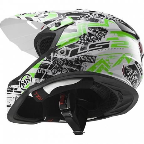 Кроссовый шлем LS2 MX437 Fast Glitch White Black Green