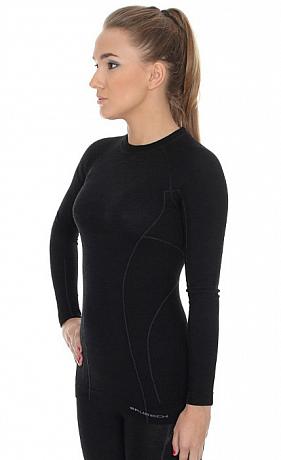 Термобелье (футболка, дл. рукав) женское Brubeck Active Wool, черный M